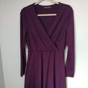 Solid Purple Modern Easy Midi Dress Size Medium/Large Stretchy Long Sleeve